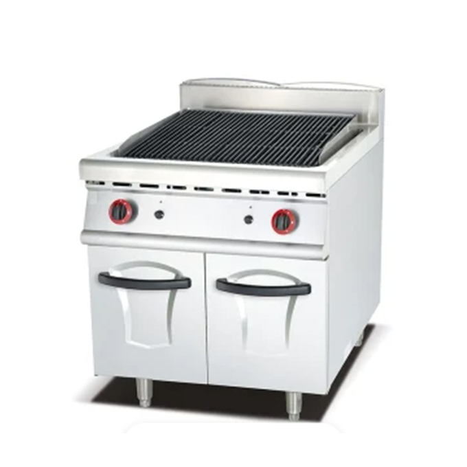 Standing Commercial Stainless Steel Gas Lava Rock Grill With Cabinet