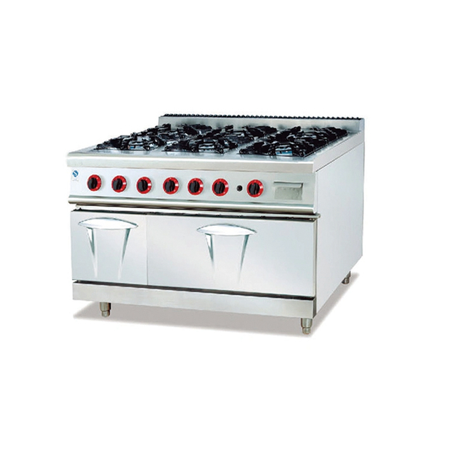 Stainless Steel Gas Portable Commercial Restaurant Ranges With 6-Burner And The Oven