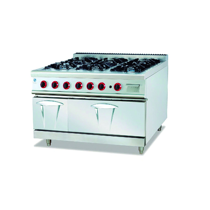 Stainless Steel Gas Portable Commercial Restaurant Ranges With 6-Burner And The Oven