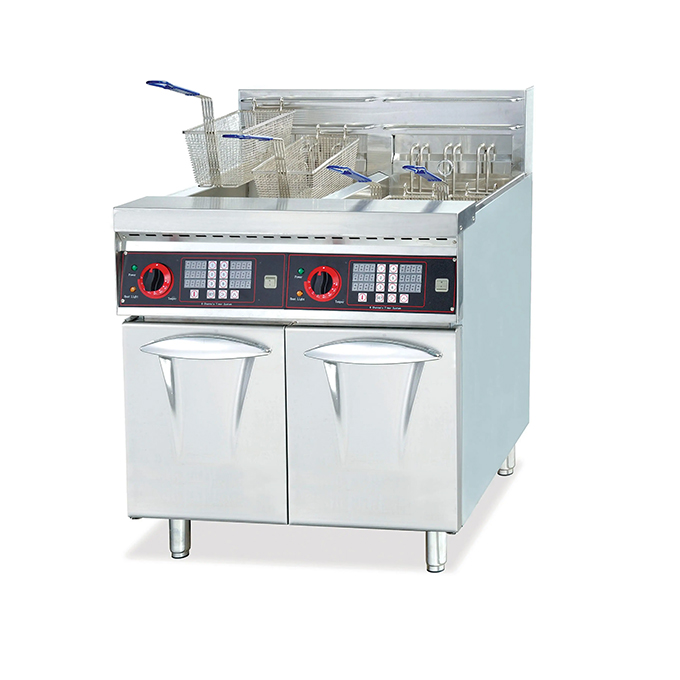 Large Commercial Double Electric 2-Tank Fryer(4-Basket) with Timer(28L/Tank)