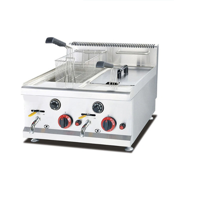 Commercial Countertop Stainless Steel Gas Temperature-controlled Fryer(2-tank&2-basket) 