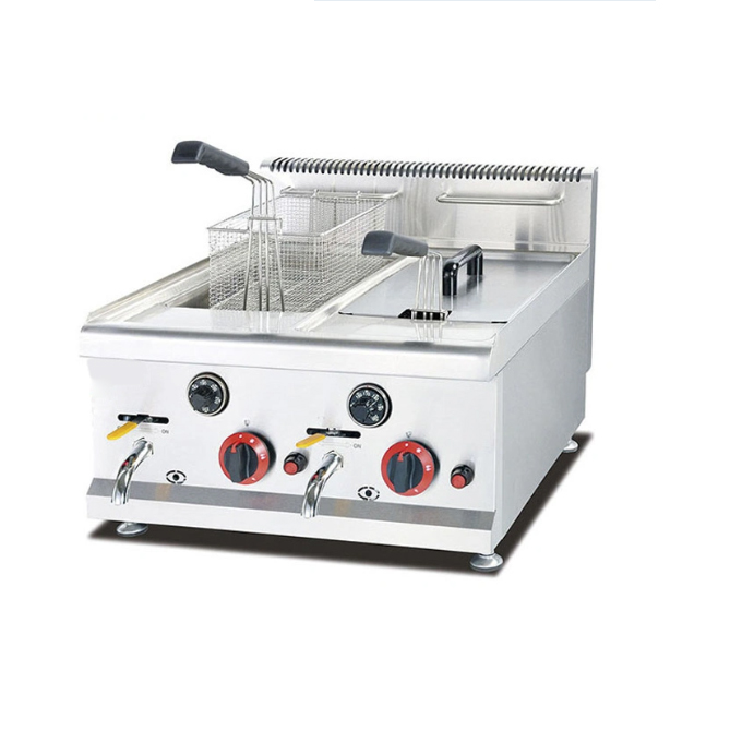 Commercial Countertop Stainless Steel Gas Temperature-controlled Fryer(2-tank&2-basket) 